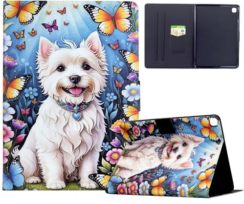 Mldjomid Étui pour Samsung Galaxy Tab A 10.1 (SM-T510/T515) 2019 Tablette Housse de Protection PU Cuir Flip Coque Tablette Case Cover pour Galaxy Tab A 10.1 2019 Coque, Petit Chien Blanc