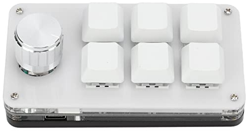 Plyisty Einhänder Makromechanische Tastatur MIT Einstellknopf, Tragbares Mechanische -Gaming-Keypad, 6 Vollständig-Programmierbare Schmecken (Schwarz-Weiss)