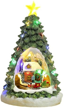 Bosiyrggrl Christmas Tree Light House Music Decoration Adult Children Rotating Train Winter Scene House Desktop Holiday Decor B