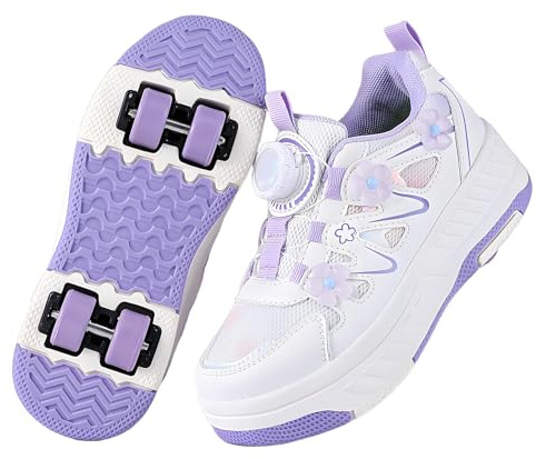 LIWLLIUA Schuhe mit Rollen für Kinder 2-in-1 Rollschuhe für Jungen Mädchen, Turnschuhe mit 4 versenkbaren Rollen, verstellbare Outdoor-Skate- und Sneakerschuhe