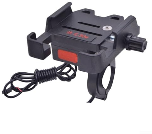 Yuanpgky EBike-Handyhalterung mit USB-Ladegerät für Motorrad, ATV, Schneemobil – Halterung aus Aluminiumlegierung mit 30 W QC 3.0-Ausgang – kompatibel mit Elektrofahrrädern und (30 W)