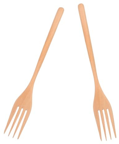 LIFKOME Long Wooden Forks for Stirring and Serving Salads, 2pcs Sturdy Wood Kitchen Utensils Suitable for Home and Commercial Cooking