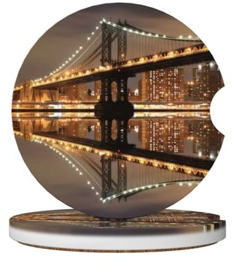 Lot de dessous-de-verre en céramique Motif pont de Manhattan New York 6,5 cm
