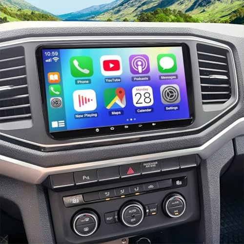 Android 14 Double Din Car Stereo Upgrade for VW Amarok 2017-2021 Carplay | CarPlay Wireless Android Auto 9 Inch HD Touch Screen Car Radio Head Unit GPS Sat Nav WiFi FM RDS Bluetooth SWC Backup Camera