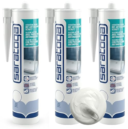 Saratoga Sanitärsilikon Weiß 3er Set – Silikon zum Abdichten für Bad, Dusche & Küche – weiß & schimmelhemmend