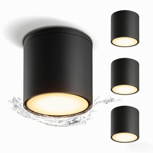 EBION 4 Stück Aufbauspot GU10 Aufbau Spots IP65 Wasserdicht,Schwarz | Aufbauleuchte,MAX 35W,Aluminium,FüR Bad,AußEn,Esszimmer,KüChe,Wohnzimmer,Balkon(Ohne Leuchtmittel)