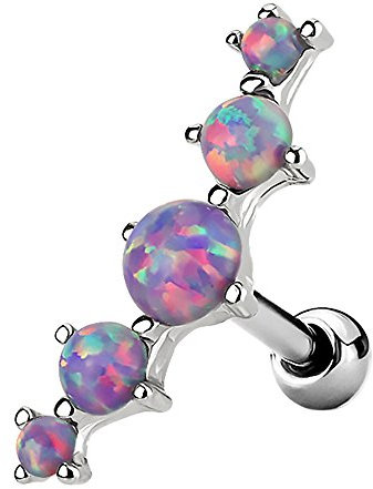 Piercingfaktor Tragus Piercing Helixpiercing Helix Ohr Cartilage Knorpel Stecker mit 5 Opal Steinen Silber Lila