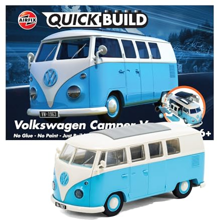 Airfix QUICKBUILD Model Car Kit - VW Camper Van Blue Car Building Kit Age 5+ for Kids 6+, Construction Toys for Boys & Girls, No Glue Model Making - Classic Car Gifts Plastic Model Kits