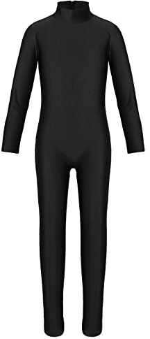 TiaoBug Mädchen Ballettanzug Langarm Ballett Trikot Rollkragen Ganzkörperanzug Kinder Einteiler Jumpsuit Kostüm Overall Elastischer Gymnastik Body Turnanzug Rollkragen Schwarz 122-128