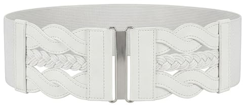 BlackButterfly Ceinture Élastique Femme Tressée Synthétique | 7,5 cm de haut, Panneau avant décoratif, Motif corde, Fermoir à crochet argenté, Extensible, Tailles S-XXL