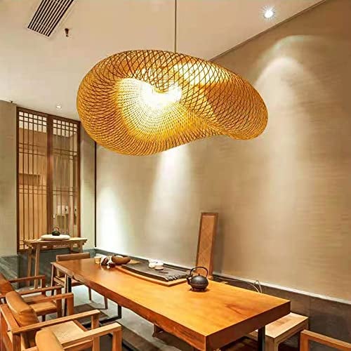 Vintage Pendellampe Handgemachte Natürliche Bambus Hängelampe Nostalgische E27 Höhenverstellbare Hängeleuchten Restaurant Schlafzimmer Wohnzimmer Kronleuchter Esszimmer Cafe Bar Pendelleuchten (50cm)