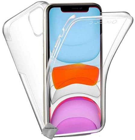 htdmobiles Housse Etui Coque Silicone Gel 360 integrale Apple iPhone 11 + Verre trempe - Transparent