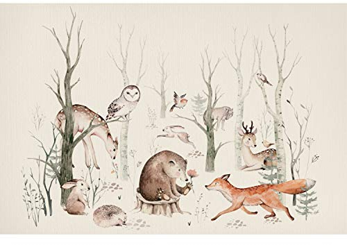 Fototapete Waldtiere Aquarell Vliestapete Kinderzimmer Tapete inkl. Kleister Größe 200 x 250 cm