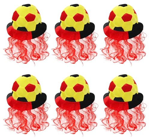 I LOVE FANCY DRESS Adults Germany Football Hat - Pack of 4 - Yellow, Black & Red Germany Football Supporters Hat with Attached Red & White Hair - Novelty Germanyy Football Flag Hat