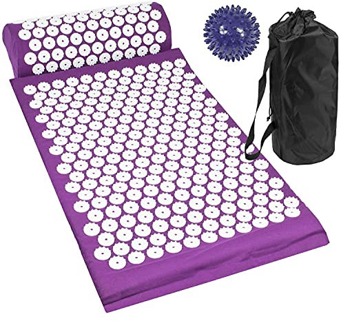 Komodo Acupressure Mat with Pillow & Ball Acupuncture Pin Massage Set (Purple)