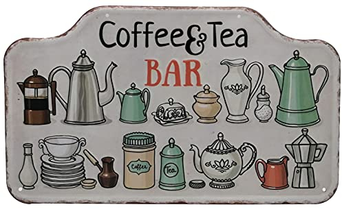 Großes 40 x 25 cm Blechschild - Café, Bar, Kaffee und Tee, hochwertig geprägtes Bar-Schild, Küchenschild, Terrassen Schild, Türschild, Wandschild, Dekoration