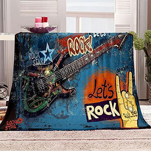 Wohndecken Kuscheldecken 150x200cm,Kuscheldecke Flauschig Weich Flanell Warm Microfaser 3D Rock'n'Roll Drucken,Decke Haus Büro Draussen für Sofa/Bett/Camping/Garten