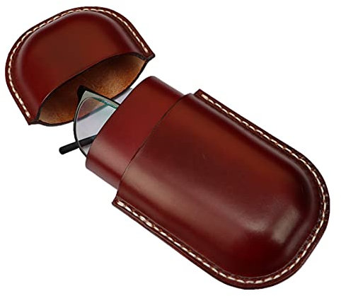 Fanyixuan Custodia per occhiali in pelle bovina Vintage uomini e donne miopi occhiali da sole da viaggio scatola di immagazzinaggio anti-schiacciamento, Cremisi, Small