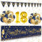 18. Geburtstag Dekoration Jungen Mädchen, Extra Lange Happy Birthday Banner Girlande Wimpel (9 * 1.21 Füße), 18 Geburtstag Deko Banner Hintergrund und Navy Blau Gold luftballons Konfetti Luftballon