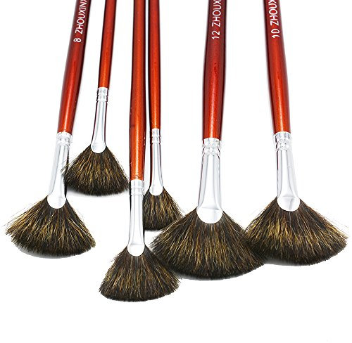 high-Grade Mink 6 pcs/Set Fish Tail Fan Shape Red birch wood rod Watercolor Gouache Acrylic Painting Pen Artist Oil Painting Brushes Art Supplies…