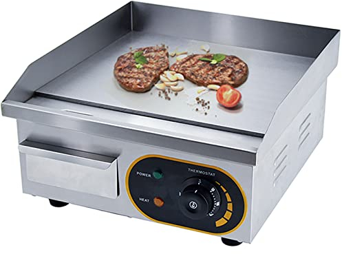 MOOTACO Plancha Parrilla Eléctrica,35.5cm Comercial de Acero Inoxidable,con Control de Temperatura,1500W,Para Restaurante,Lugares Público,Barbacoa