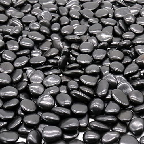 Schwarze Steine für Pflanzen Schwarze dekorative polierte Kieselsteine 1/2 bis 1 Zoll,4.5 kg Für Pflanzen, Garten, Landschaftsbau, Vasenfüller, Sukkulenten, schwarz-poliert, 10)