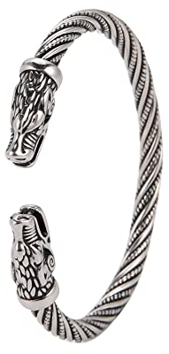 kkjoy Edelstahl Wikinger Armreif Herren Wolfskopf Männerarmband Nordische Piraten Manschette Armbänder Wolf Armband Schmuck Talisman für Teenager