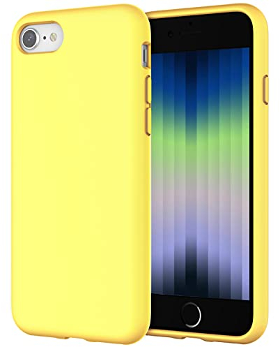JETech Silikon Hülle für iPhone SE 2022/2020 (3./2. Generation), 4,7 Zoll, Ganzkörperschutz Handyhülle mit Seidig-Weicher Berühren, Stoßfeste Hülle mit Mikrofaser-Futter (Glänzend Gelb)