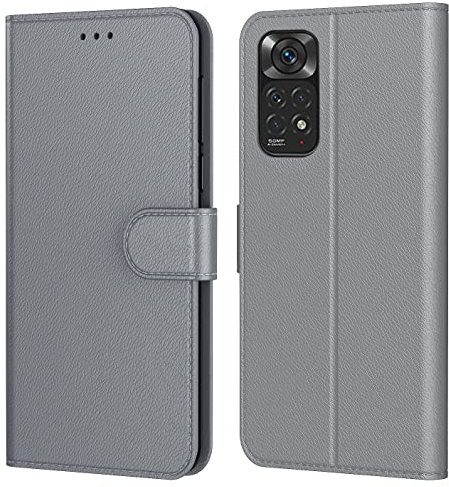 Tenphone Coque pour Xiaomi Redmi Note 11, Coque Redmi Note 11S, Etui Protection Housse Premium en Cuir PU,Pochette Magnétique,Flip Case Compatible avec Xiaomi Redmi Note 11S / Note 11 (Book Gris)