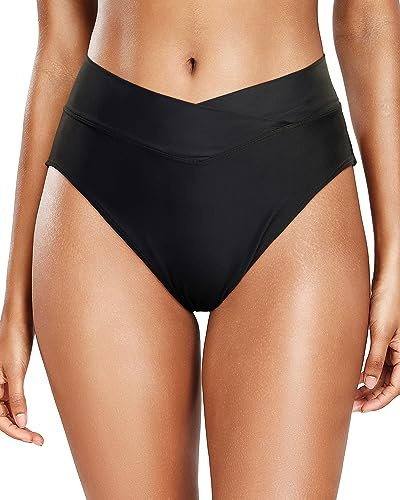 Holipick Bikinihose mit hoher Taille – V-Schnitt, Badehose, moderate Abdeckung, Badehose, Schwarz, S