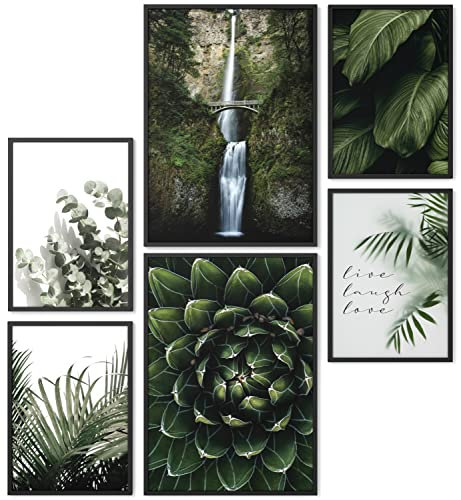 Papierschmiede® Mood Poster Set Wild Green, Fertiges Bilder Set mit Rahmen (Holz, schwarz), Wohnzimmer Deko Schlafzimmer, 2x DIN A4 und 4x DIN A5, Pflanzen Natur Grün