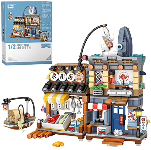 Japanische Straßenansicht Meeresfrüchte Geschäft Mini-Bausteine, MOC Kreatives japanisches Spielzeug-Modellset, 790 teiliges Architektur Konstruktionsspielzeug (nicht kompatibel mit Leo Blöcken)