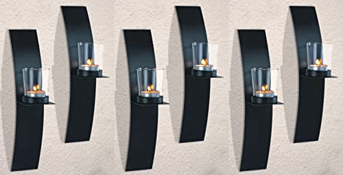 Novaliv 6X Wandkerzenhalter aus Metall mit Glas 29 x 10 x 6 cm Schwarz Kerzenhalter Teelichterhalter Wohnzimmer Dekoration Wanddeko Kerzen Vintage Deko Teelicht Wandhalter