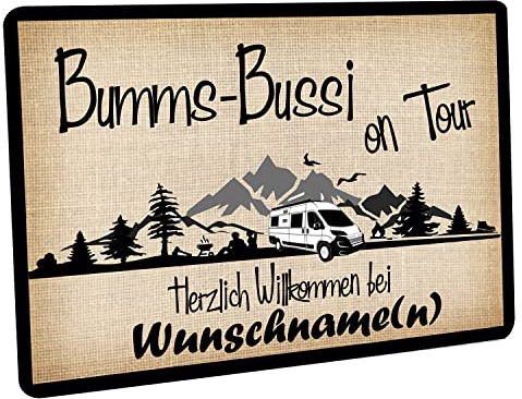 Crealuxe Fussmatte - Bumms-Bussi On Tour - Kastenwagen - 60x40cm, personalisiert, Fußabtreter, Fußabstreifer für die Haustür, Fußmatte rutschfest