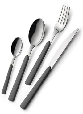 GLOUPIE Set 24 Posate Loft Grigio Per 6 Persone in Acciaio Inox e Manico In ABS Made In Italy Lavabili In Lavastoviglie