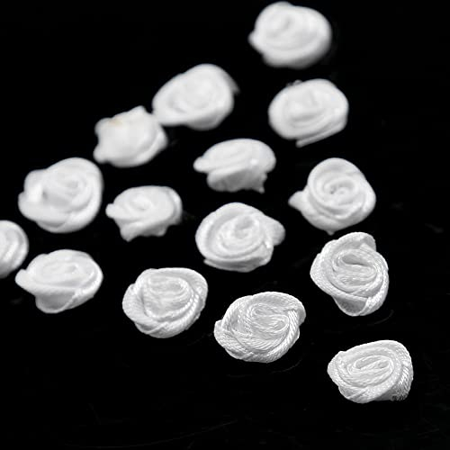 200 Stück Rosen 1.5cm kleine Kunstblumen Rosenköpfe Satinrosen Aufnäher Blumen Applikationen zum Basteln Patches Deko-Rosen Mini-Stoffrosen DIY Accessories Party Hause Hochzeit Dekoration,Weiß