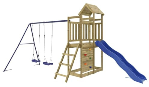 vidaXL Outdoor Playset, Playground Set for Garden Patio Kids, Playhouse with Slide, Wooden Swing Set for Age 4 Years and Over, Impregnated Wood Pine