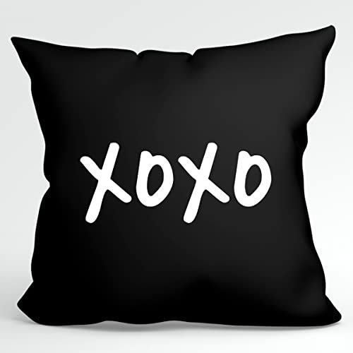 huuraa Kissen XOXO Kuss Deko Kissenbezug 40x40cm Black mit stylischem Motiv Geschenk Idee für Freunde und Familie