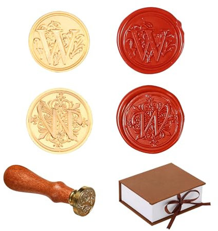 Comealltime 2 Stück Retro Alphabet Siegelwachs Stempel, A~Z Initialen Wachs Stempel mit Holzgriff, Vintage 26 Buchstabe 25mm Abnehmbarer Messingkopf Für Invitations Cards Gift Wrapping Decor(Letter W)