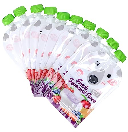 10 Stück Babynahrungsbeutel, 200 Ml, Nachfüllbar, Tragbar, Wiederverwendbar, Quetsch-Babynahrungs-Aufbewahrungsbeutel für Fruchtpüree