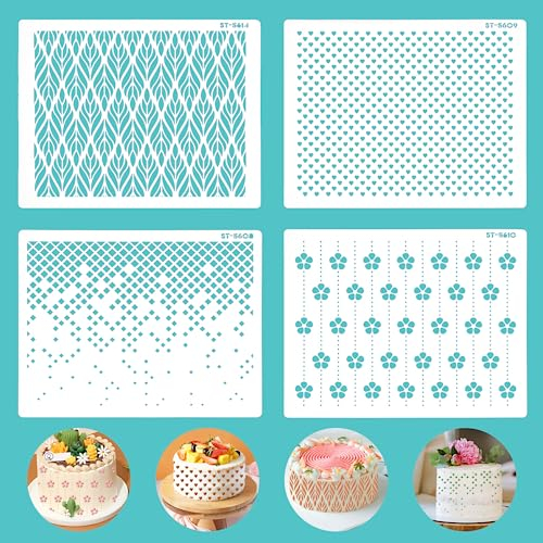 INNAL 4 Stück Torten Schablonen Kuchen Schablone Kuchen Dekoration Schablonen 25x20CM Kuchen Schablonen Tortenschablone für Kuchendekoration DIY Geburtstag Geschenk