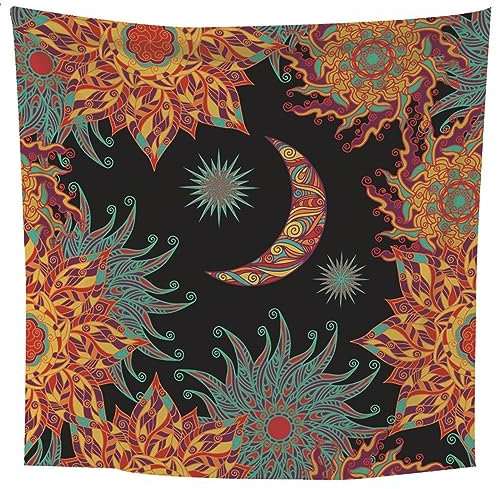Lieson Wandteppich Sonne und Mond Vintage Muster, Wandtuch Bunt Wandbehang für Wohnzimmer Wohnheim Heimdekoration, 210x140CM