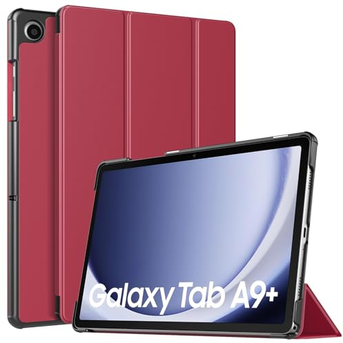 TiMOVO Hülle für Samsung Galaxy Tab A9+/A9 Plus 11 2023 SM-X210/X216/X218, Schlank Leicht Schutzhülle mit Ständer & Harter Rückseite für Galaxy Tab A9+, Automatisches Wake/Sleep, Wein Rot