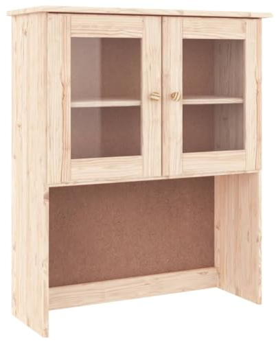 vidaXL Sideboard Aufsatz, Anrichte Aufsatz mit Einlegeböden Glastüren, Buffet Aufsatz mit Metallknöpfen, Küchenschrank Aufsatz, Massivholz Kiefer