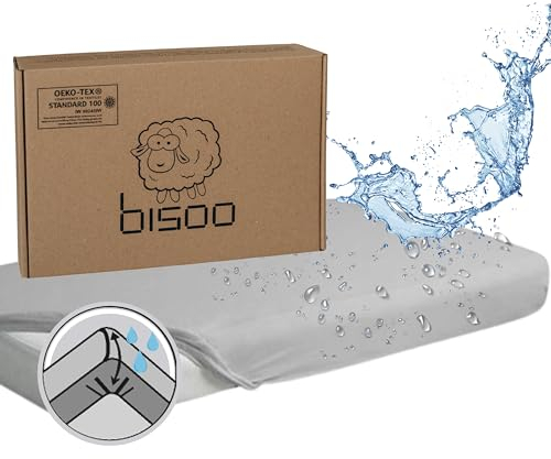 Bisoo Sábana Mágica para Cuna Bebe 60x120. Bajera de algodón Jersey Totalmente Impermeable y Transpirable. Ahórrate Comprar el Protector de Cuna aparte. Bordes generosos, Ajuste fácil (Gris 120x60)
