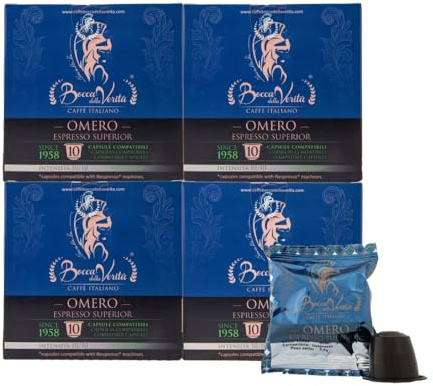 BOCCA DELLA VERITA - Boîte de 40 capsules de café italien OMERO Espresso Superior, Capsules compatibles avec la machine à café Nespresso®, 100% Made in Italy