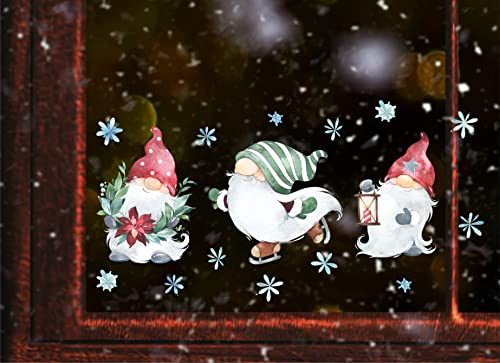 wolga-kreativ Fenster Fensterbilder Glasdekorfolie Motiv Fensterfolie Fenstertattoo Winter Weihnachten Advent Gnom Wichtel Schneeflocke Aufkleber Fenster Küche wiederverwendbar