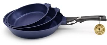 LAGUIOLE - 3 padelle 20/24/28 cm nero antiaderente Blu Diamond induzione manico rimovibile