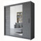 Sliding Double Door Wardrobe 2 Mirrors Hanging Rails Shelves Storage Cabinet Bedroom Furniture (Grey, 180cm)