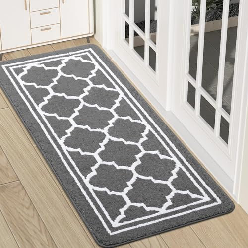Homaxy Door Mats Indoor, Non Slip Absorbent Doormats, Washable Carpet Runners, Dirt Trapper Hallway Runner, Runner Rugs for Hallway, Living Room, Kitchen, Entrance, Pet— 50 x 120 cm, Grey